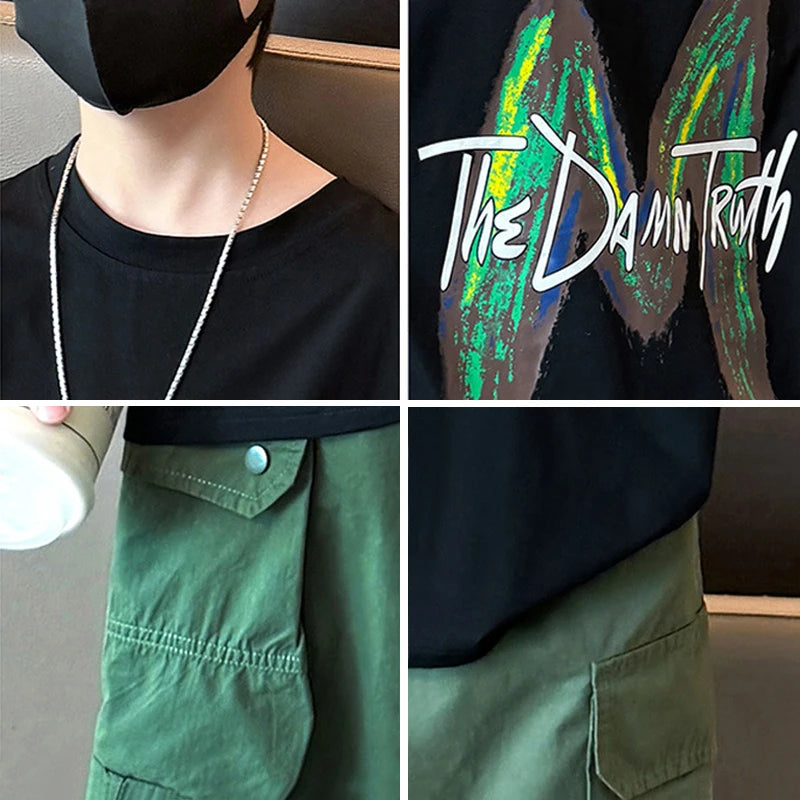 New Teen Boys Clothing Set Summer Letter Short Sleeve T-shirt Pants 2Pcs Suit For 5 6 8 10 12 Years Kids Handsome Casual Outfit