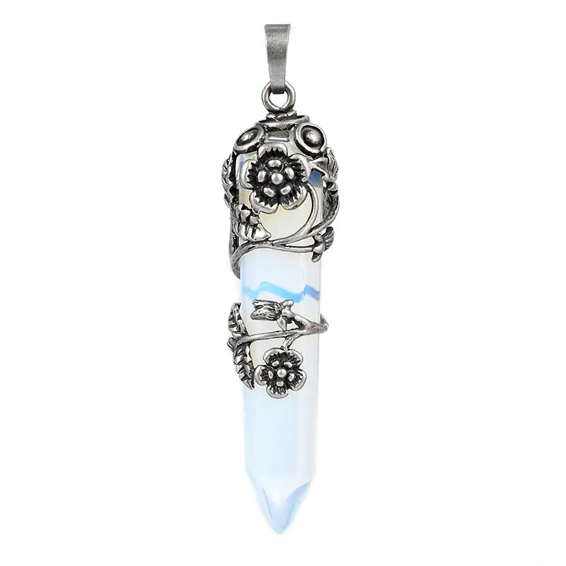 Natural Stone Crystal Hexagonal Pendant Necklace