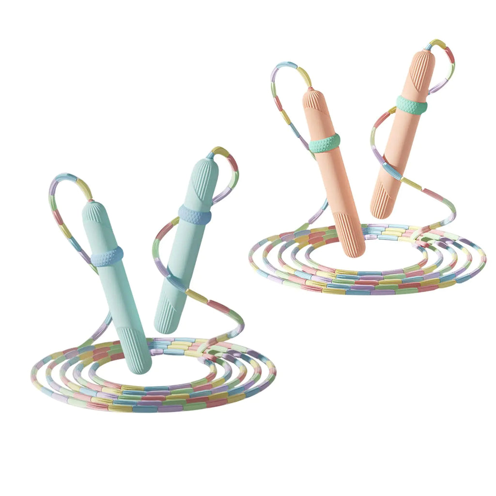 Beaded Jump Rope 2 Pack ACEONE Segmented Skipping Rope for Kids Adults Adjustable Tangle-Free Toddler Jumping Rope for Fitness Exercise Training (Blue+Pink)
