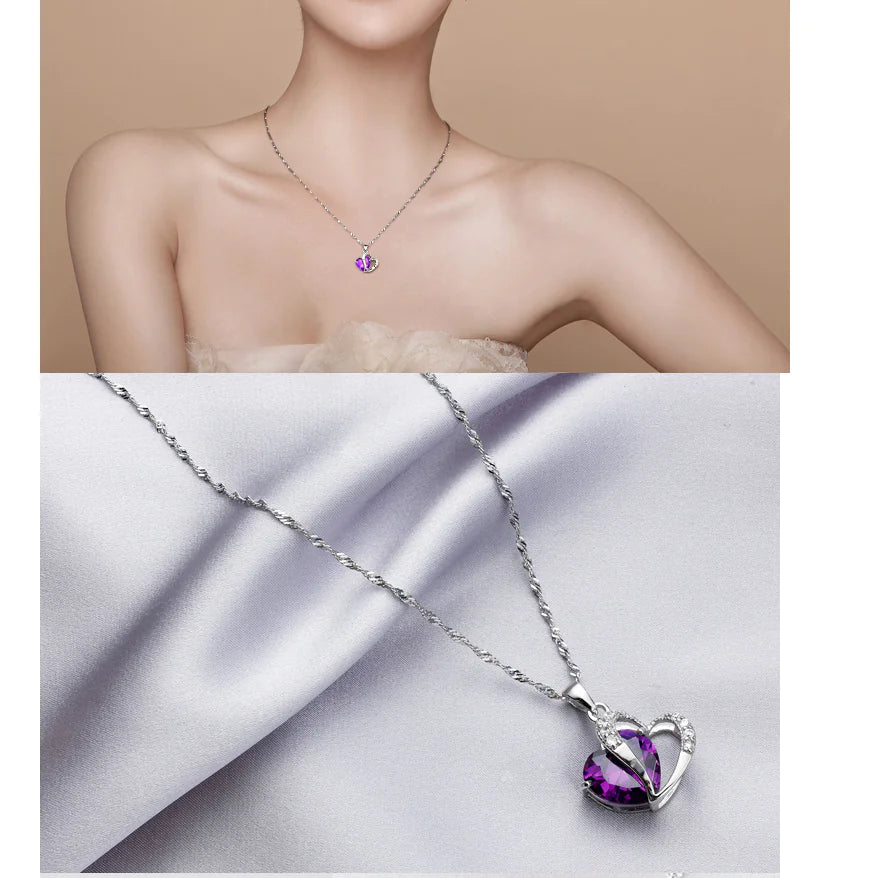 Heart-Shaped Crystal Pendant with Amethyst