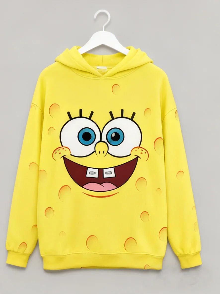 Ocean Theme Hoodie Crab And Absorbent Sponge Cartoon Sweatshirt Fun Coastal Style Cozy Streetwear Outfit