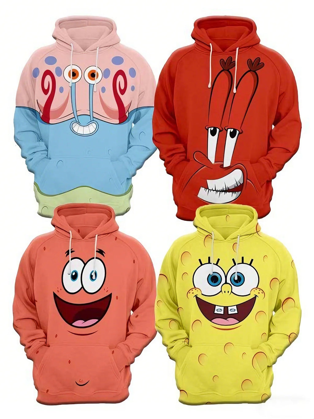 Ocean Theme Hoodie Crab And Absorbent Sponge Cartoon Sweatshirt Fun Coastal Style Cozy Streetwear Outfit