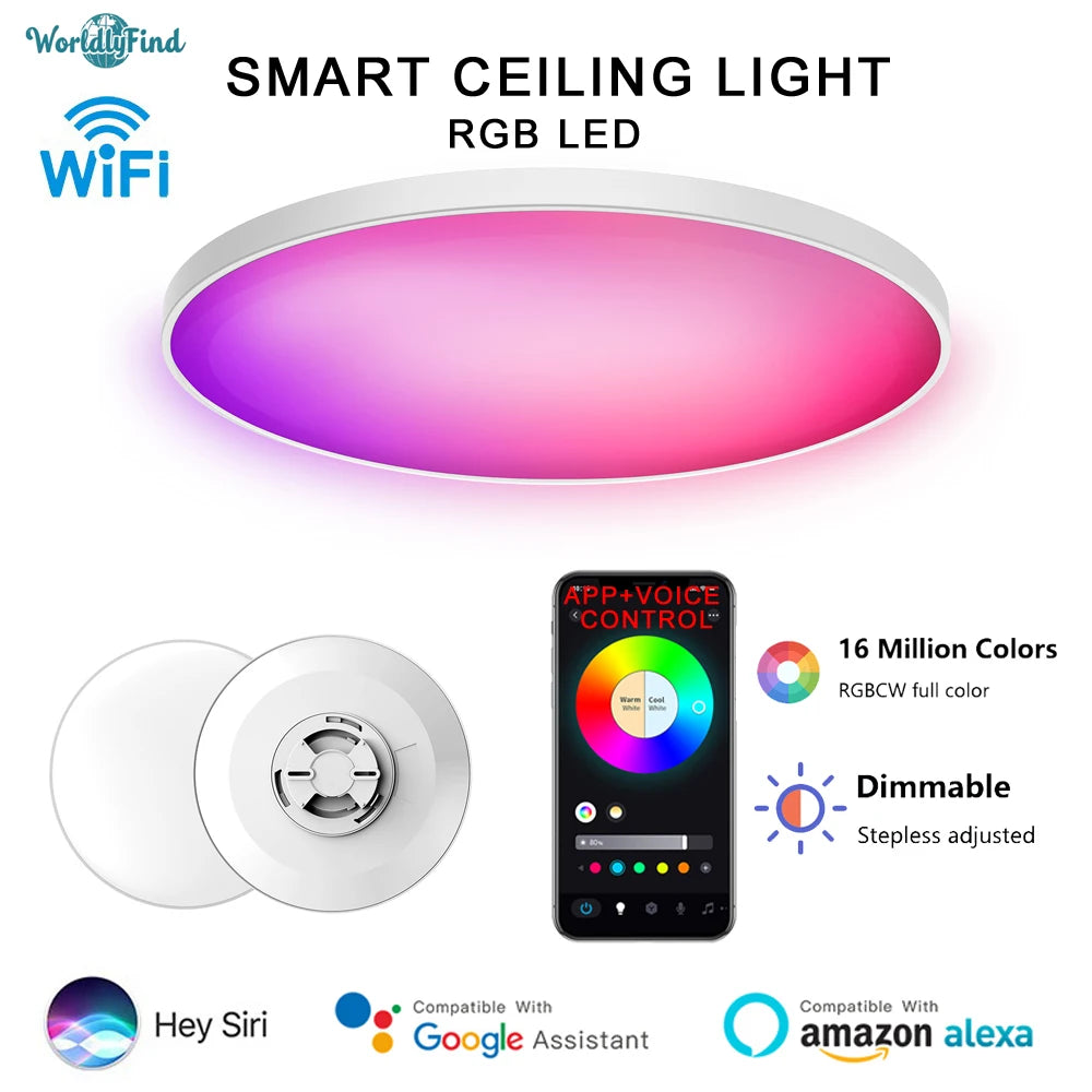 Smart Ceiling Light WiFi 30W 48W RGBCW Decken Lamp Voice Control LED Lights Plafonnier Home Room Decoration With Google Alexa