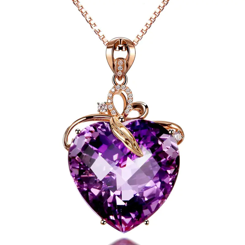 Heart-Shaped Amethyst Necklace, Crystal Pendant