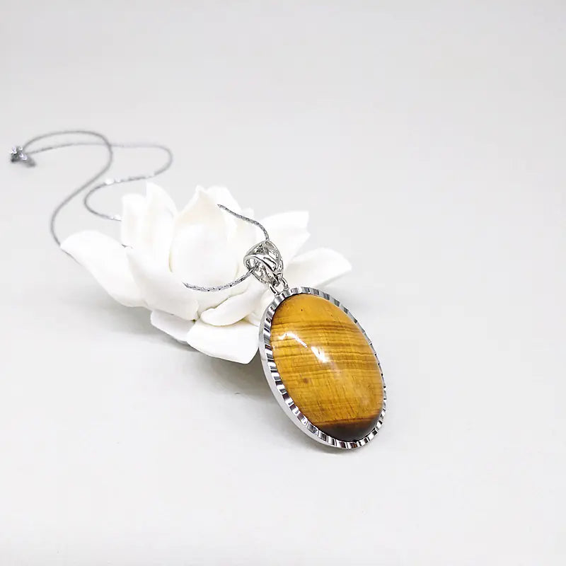 Tiger Eye Pendant with Silver Inlay and Bead Design