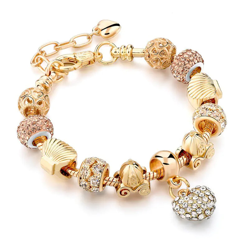 Gold Plated Heart Bead Bracelet for Women (Handmade)