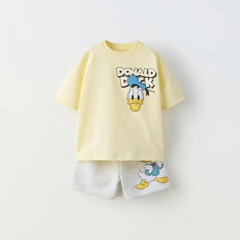 New Cartoon Sets Boys And Girls Round Neck T-shirt +Shorts 2025 Summer Clothing Casual Loose Tops Loose Shorts Two Piece Suit