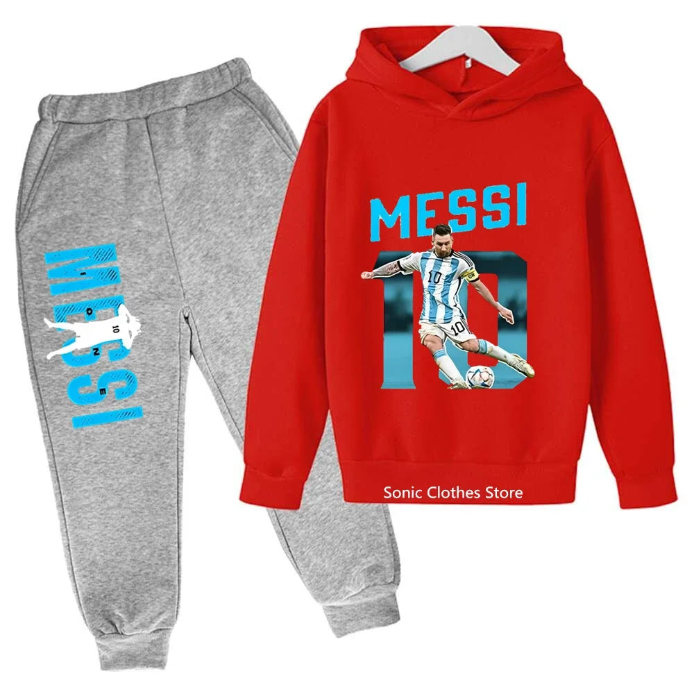 messi avatar printed children's clothing children's autumn and winter hoodies pants 2-piece casual boys and girls suits