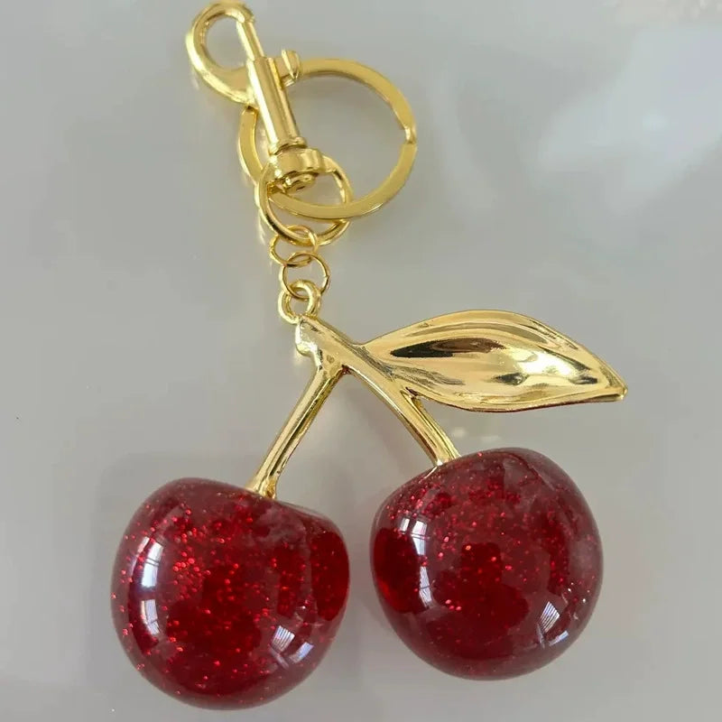 Trendy Red Cherry Pendant Keychain for Women Cute Bag Decorations Multifunctional Jewelry Car Key Accessories Charm Keyring Gift