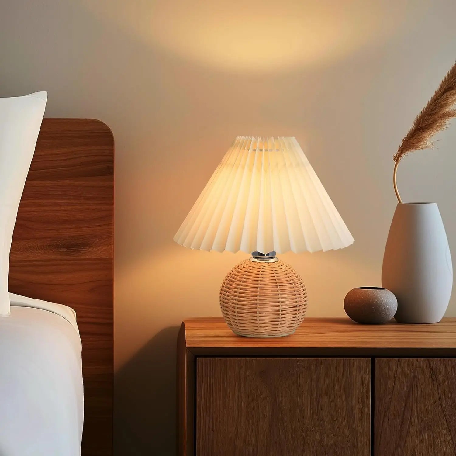 Usb Plug Rattan Bedside Table Lamp Bedroom Mini Table Lamp Nightstand Farmhouse Desk Light for Home Foyer Bookshelf Study Office