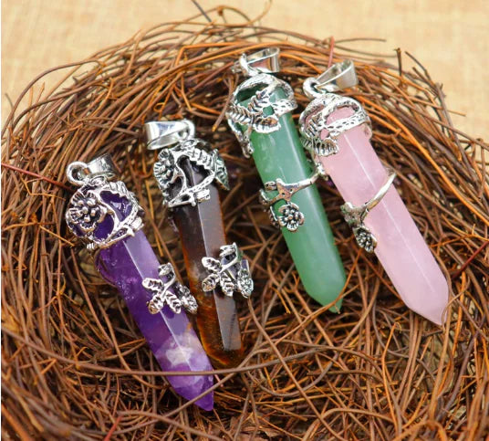 Natural Stone Crystal Hexagonal Pendant Necklace