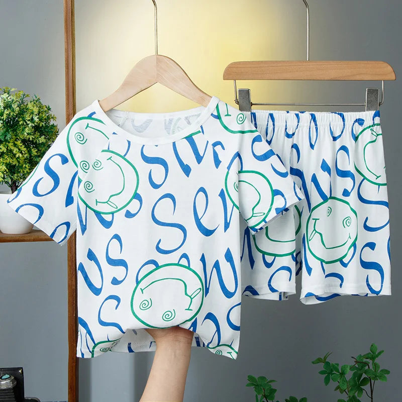 Summer Cartoon T-Shirt+Shorts 2-Piece Clothing Set Cotton Kids Boys Girls Casual Tracksuit Clothes Suits Outdoor Fashion 2-12Y