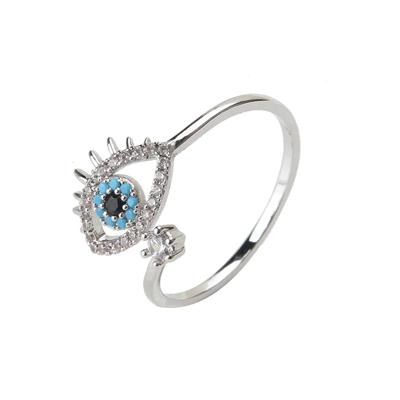 Evil Eye Ring with Open Design and Stone Inlay for Women