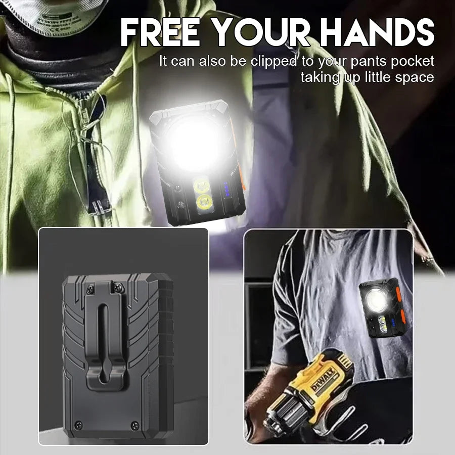 Rechargeable LED Flashlight Work Light Headlamp Hands Free Magnetic Tail Clip Camping Light Outdoor Inspection Lamp w/Red Mode