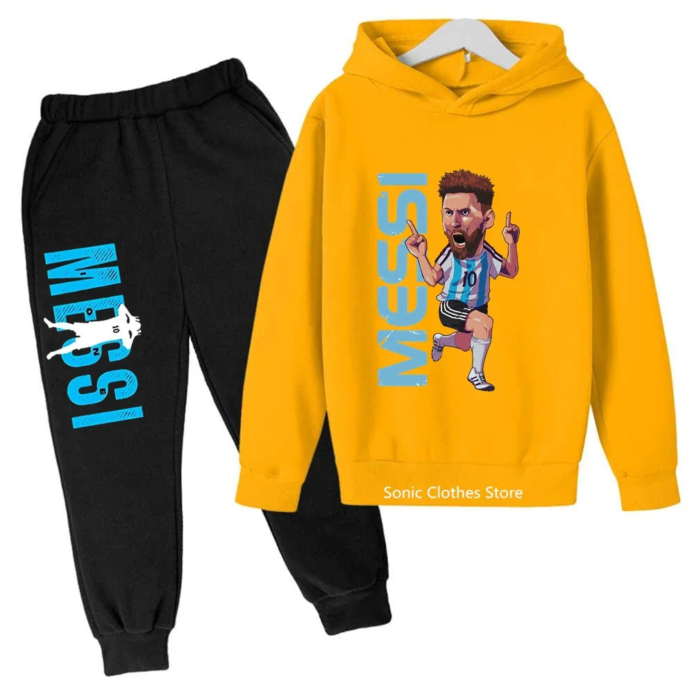 messi avatar printed children's clothing children's autumn and winter hoodies pants 2-piece casual boys and girls suits