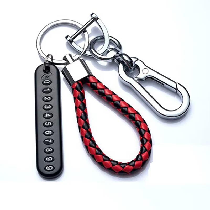 Trendy DIY Mobile Phone Number Plate Pendant Keychain for Men Punk Simple Woven Leather Rope Anti-lost Car Key Chain Accessories