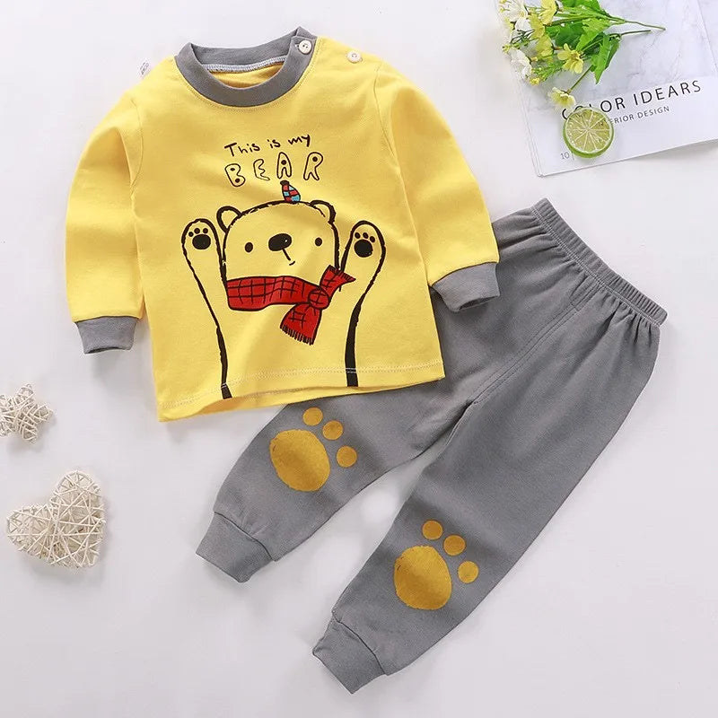New Children Pure Cotton Underwear Suits Boys Girls Autumn Clothing Autumn Pants Toddler Cartoon Suits Bay Cute Home Clothing