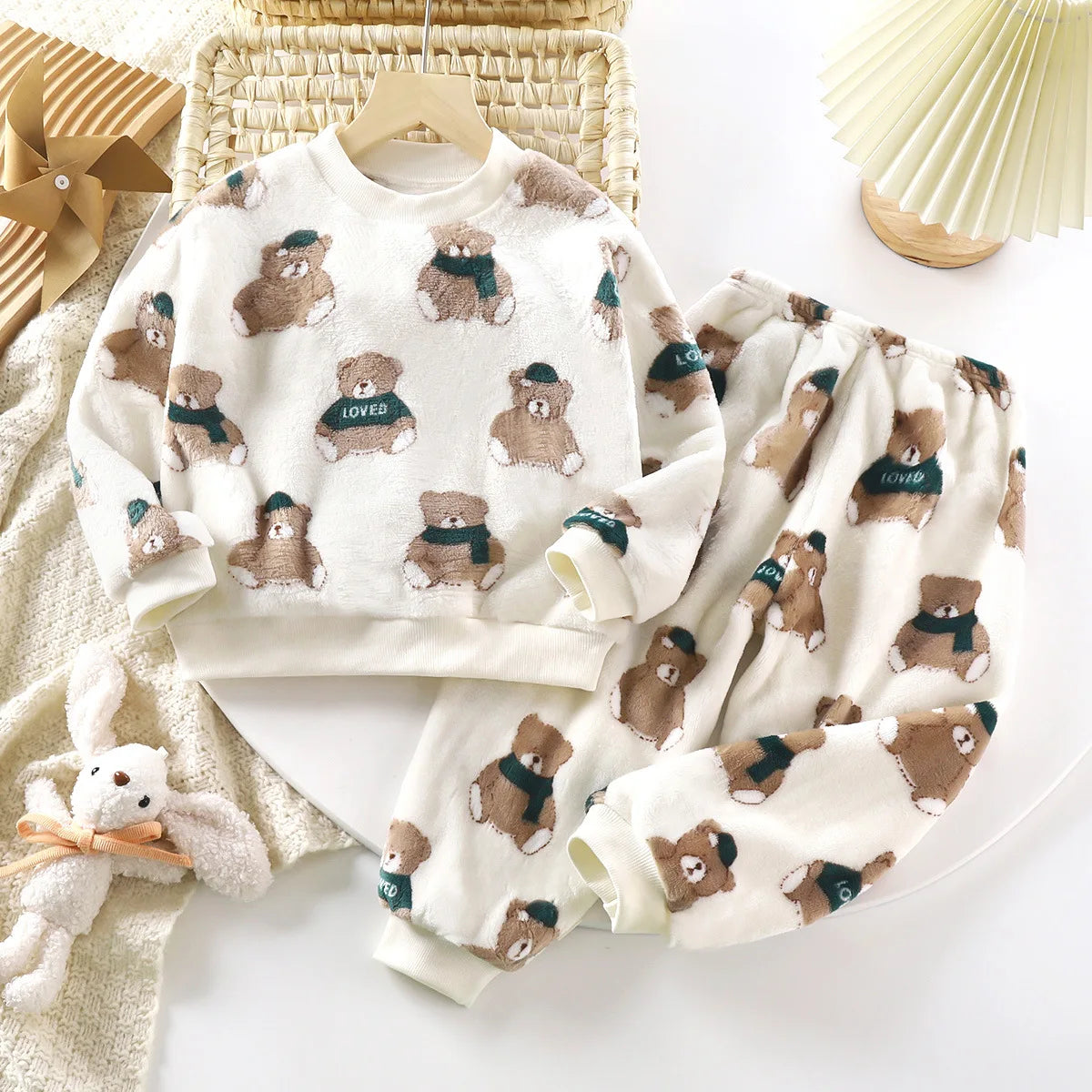 New 2025 Kids Winter Thicken Warm Soft Flannel Pajamas Baby Cute Cartoon Panda Sleepwear Boys Girls Casual Pyjamas Clothing Sets