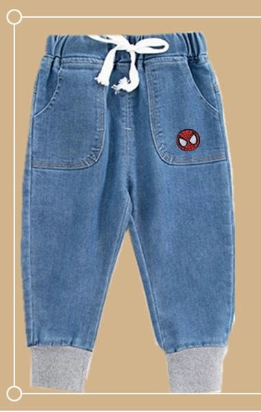 The new Marvel series of Spiderman Iron Man boys spring and autumn fashion cartoon anime pattern soft casual and versatile jeans