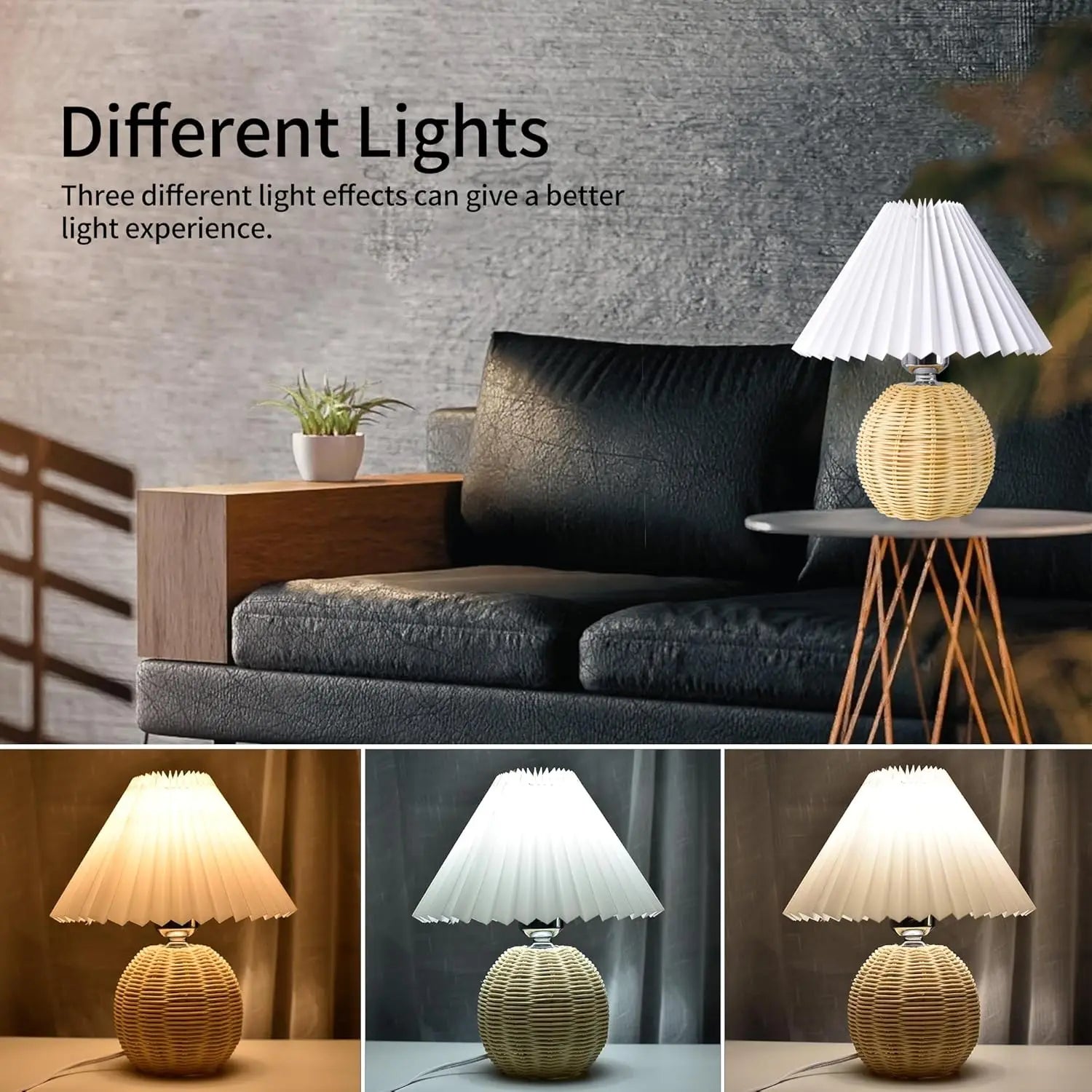 Usb Plug Rattan Bedside Table Lamp Bedroom Mini Table Lamp Nightstand Farmhouse Desk Light for Home Foyer Bookshelf Study Office