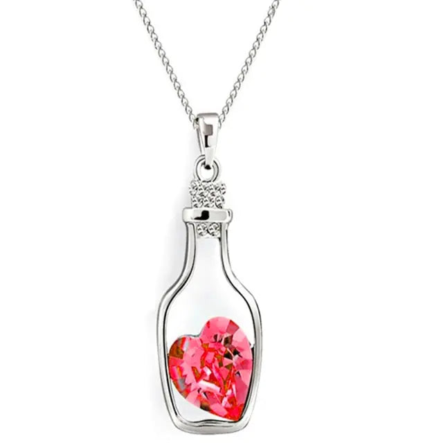Heart-Shaped Crystal Necklace with Drifting Bottle Pendant