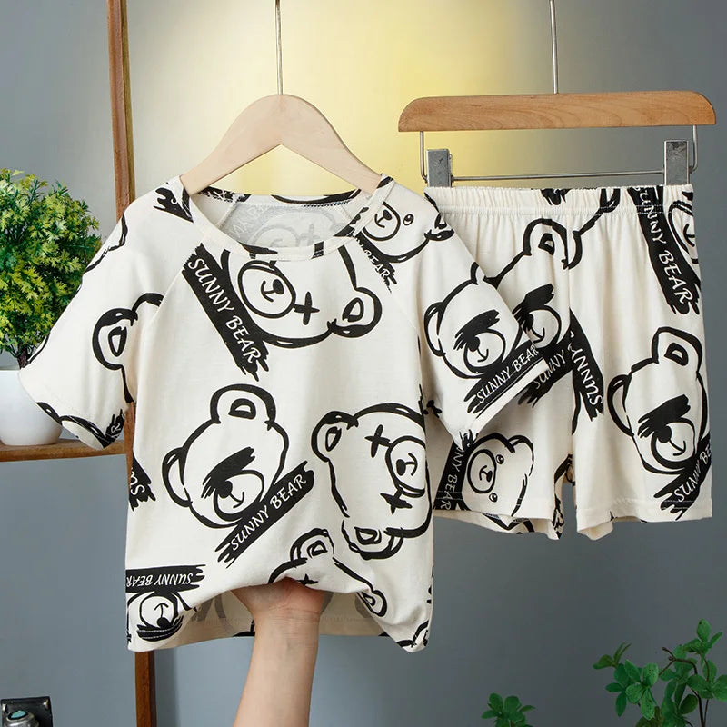 Summer Cartoon T-Shirt+Shorts 2-Piece Clothing Set Cotton Kids Boys Girls Casual Tracksuit Clothes Suits Outdoor Fashion 2-12Y