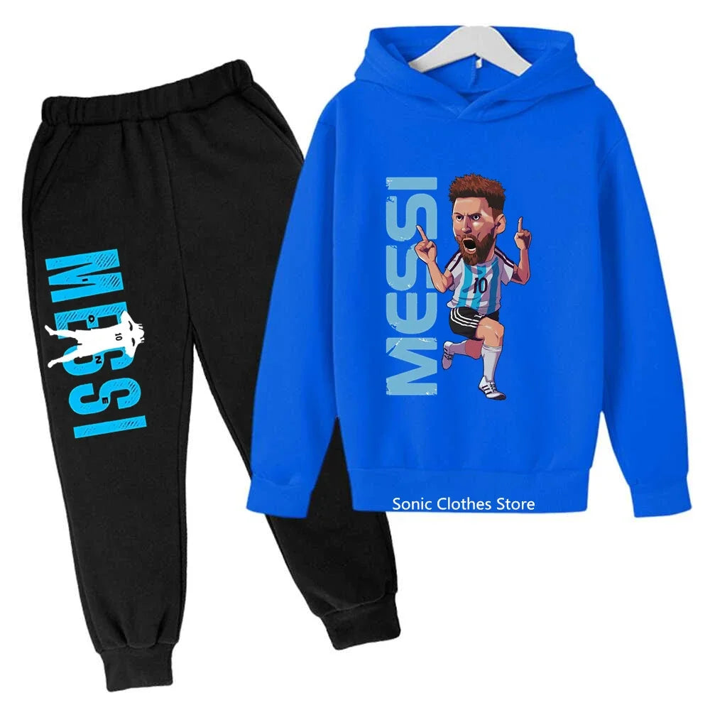messi avatar printed children's clothing children's autumn and winter hoodies pants 2-piece casual boys and girls suits