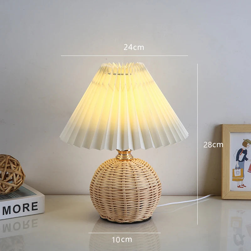 Usb Plug Rattan Bedside Table Lamp Bedroom Mini Table Lamp Nightstand Farmhouse Desk Light for Home Foyer Bookshelf Study Office