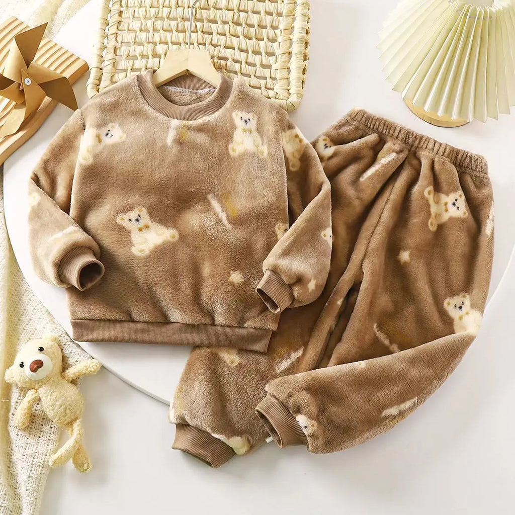 New 2025 Kids Winter Thicken Warm Soft Flannel Pajamas Baby Cute Cartoon Panda Sleepwear Boys Girls Casual Pyjamas Clothing Sets