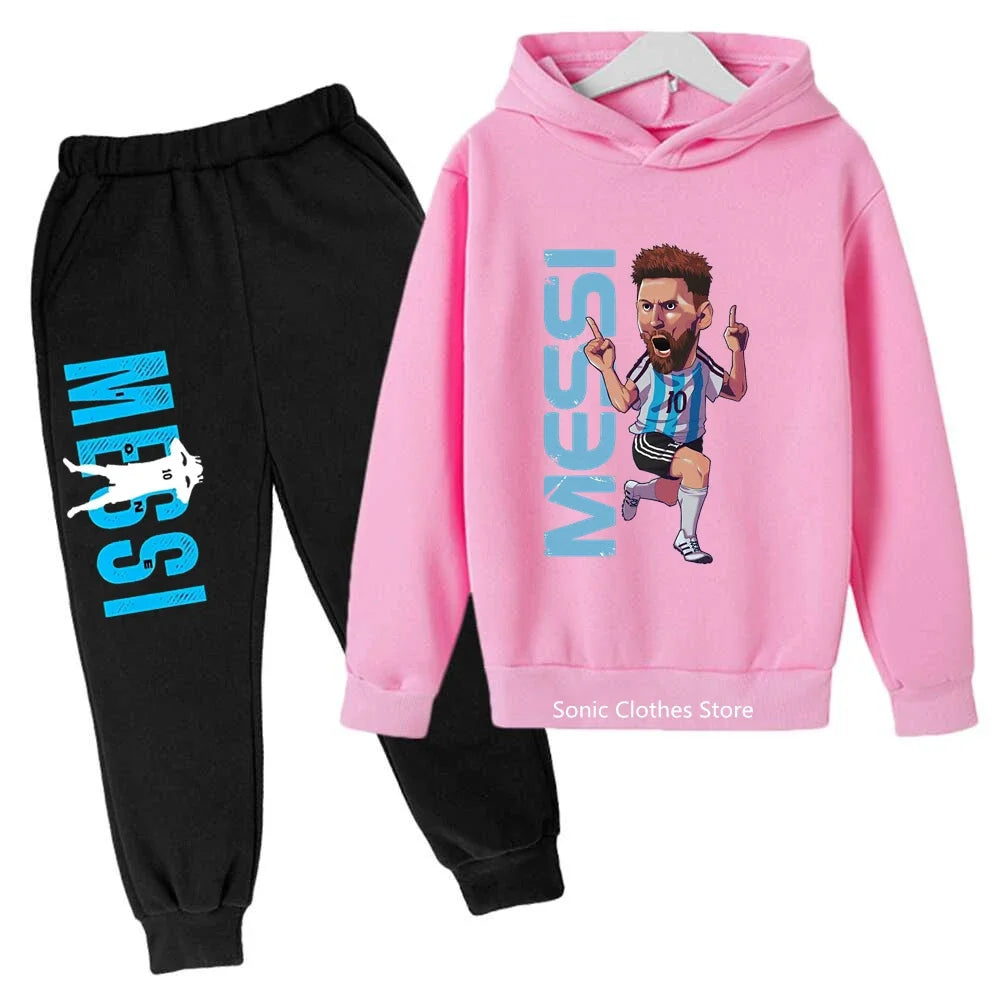messi avatar printed children's clothing children's autumn and winter hoodies pants 2-piece casual boys and girls suits
