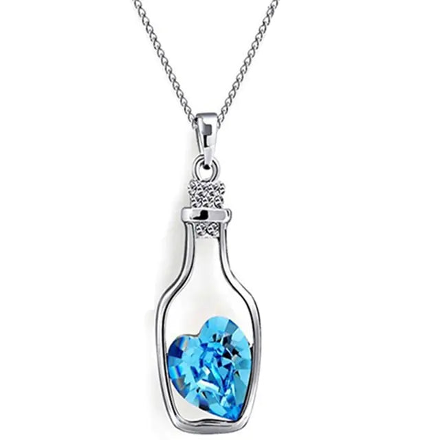 Heart-Shaped Crystal Necklace with Drifting Bottle Pendant