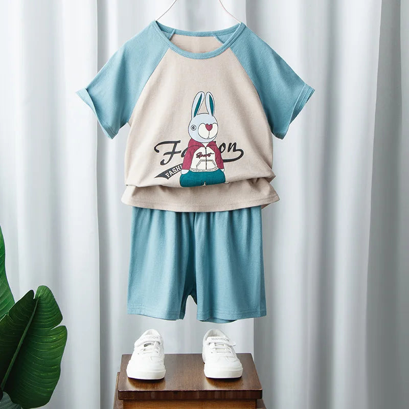 Summer Cartoon T-Shirt+Shorts 2-Piece Clothing Set Cotton Kids Boys Girls Casual Tracksuit Clothes Suits Outdoor Fashion 2-12Y