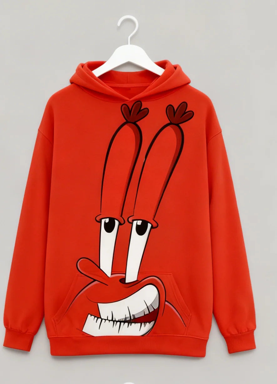 Ocean Theme Hoodie Crab And Absorbent Sponge Cartoon Sweatshirt Fun Coastal Style Cozy Streetwear Outfit