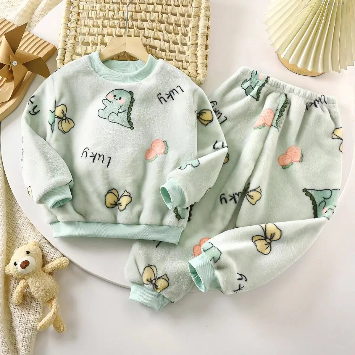 New 2025 Kids Winter Thicken Warm Soft Flannel Pajamas Baby Cute Cartoon Panda Sleepwear Boys Girls Casual Pyjamas Clothing Sets