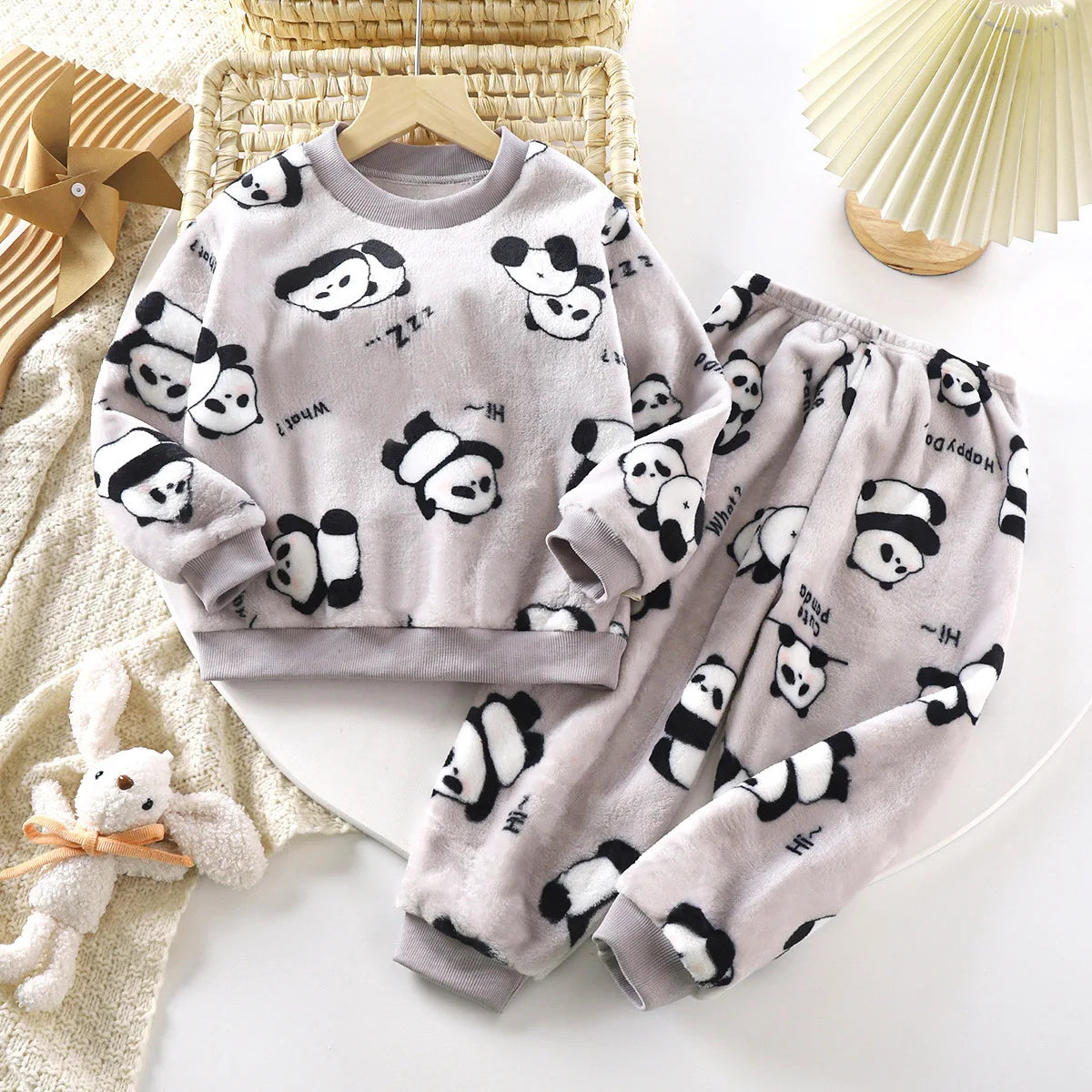 New 2025 Kids Winter Thicken Warm Soft Flannel Pajamas Baby Cute Cartoon Panda Sleepwear Boys Girls Casual Pyjamas Clothing Sets