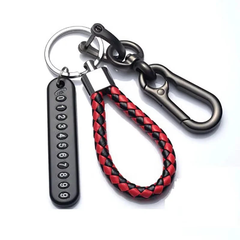 Trendy DIY Mobile Phone Number Plate Pendant Keychain for Men Punk Simple Woven Leather Rope Anti-lost Car Key Chain Accessories