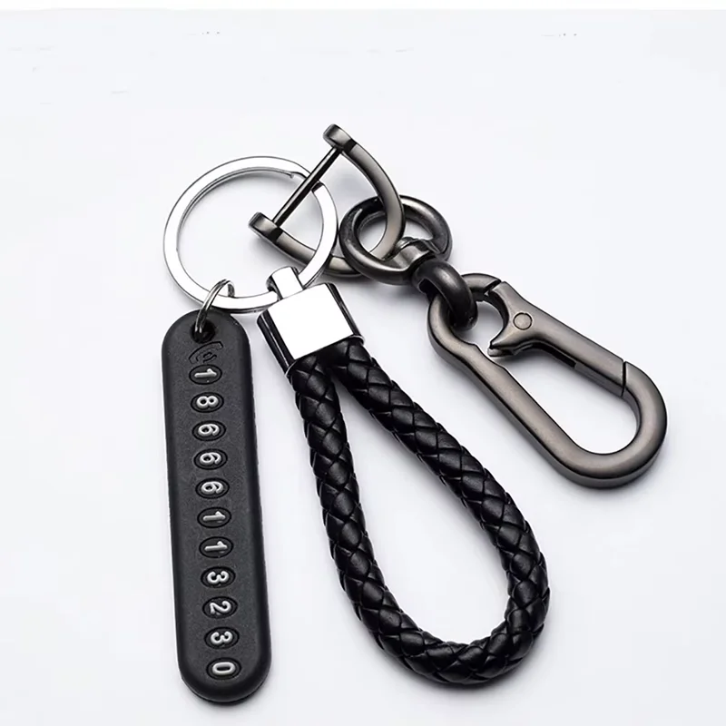 Trendy DIY Mobile Phone Number Plate Pendant Keychain for Men Punk Simple Woven Leather Rope Anti-lost Car Key Chain Accessories