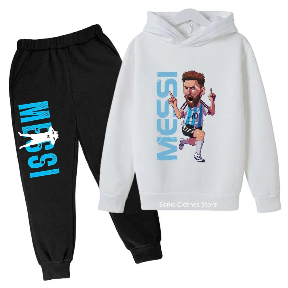 messi avatar printed children's clothing children's autumn and winter hoodies pants 2-piece casual boys and girls suits