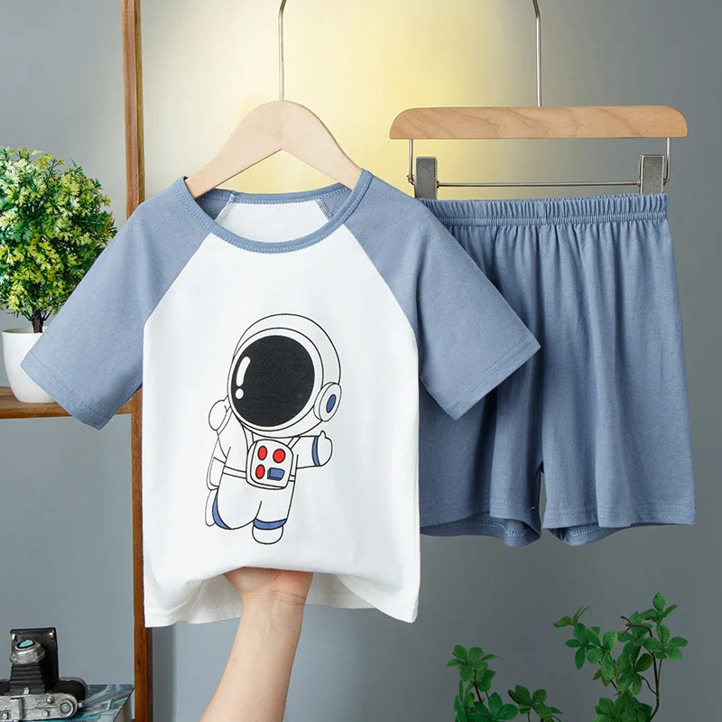 Summer Cartoon T-Shirt+Shorts 2-Piece Clothing Set Cotton Kids Boys Girls Casual Tracksuit Clothes Suits Outdoor Fashion 2-12Y