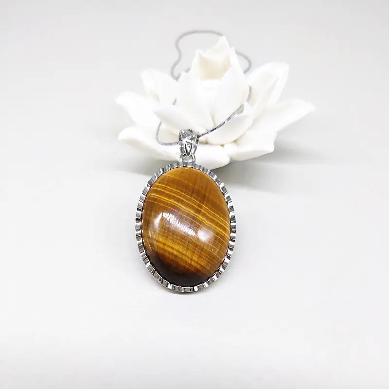 Tiger Eye Pendant with Silver Inlay and Bead Design