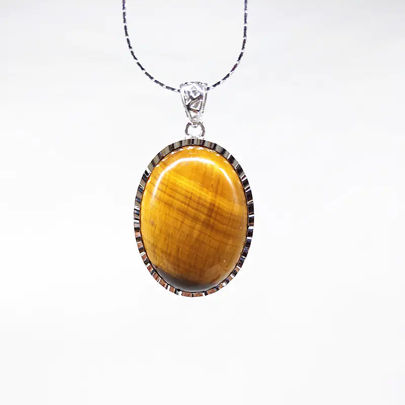 Tiger Eye Pendant with Silver Inlay and Bead Design