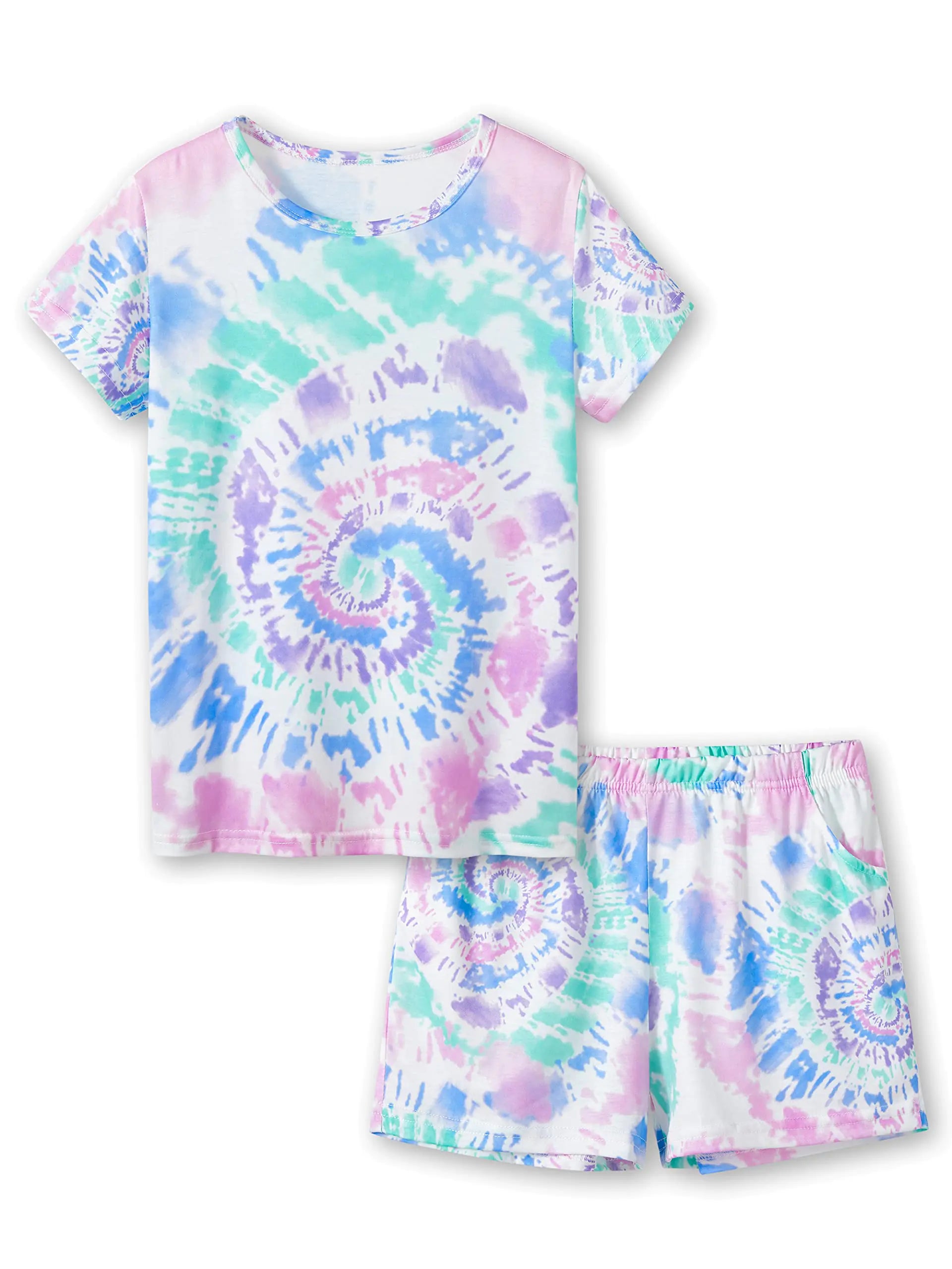 Tebbis Tween Girls Clothes Trendy Tie Dye Spiral Pajamas 2-Piece Shirt & Shorts PJ Set Jammies Size 6