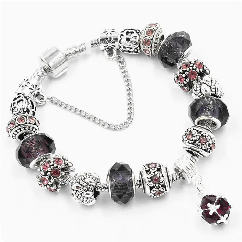 DIY Crystal Bead Bracelet - Heart Couple Snake Chain