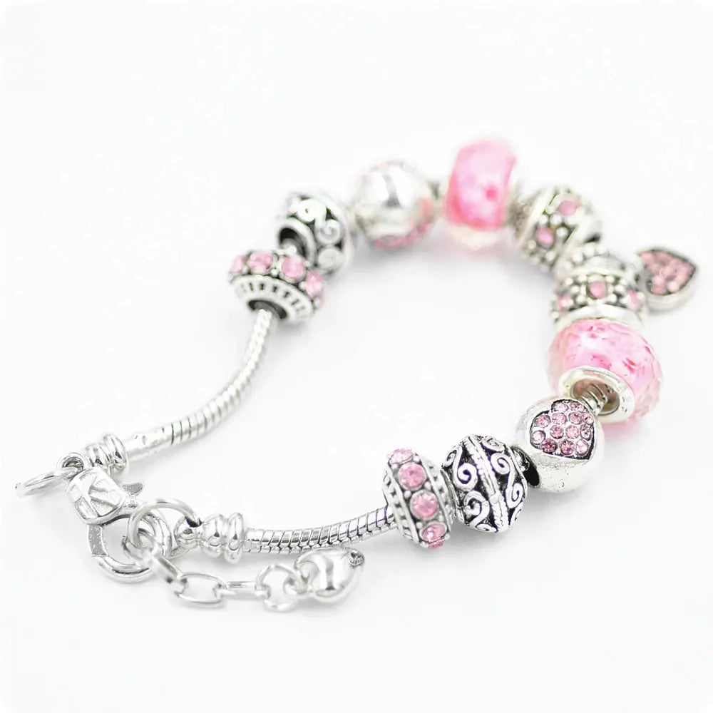 Handmade Heart Bead Bracelet with Crystal and Gems