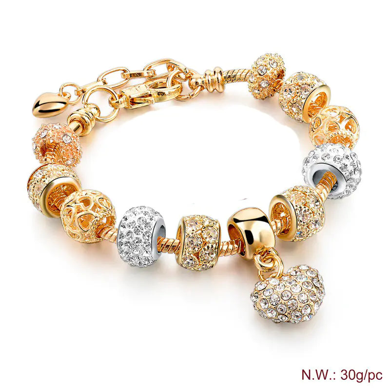 Gold Plated Heart Bead Bracelet for Women (Handmade)