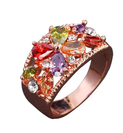 Zircon, Rose Gold, and Rainbow Jewelry Set