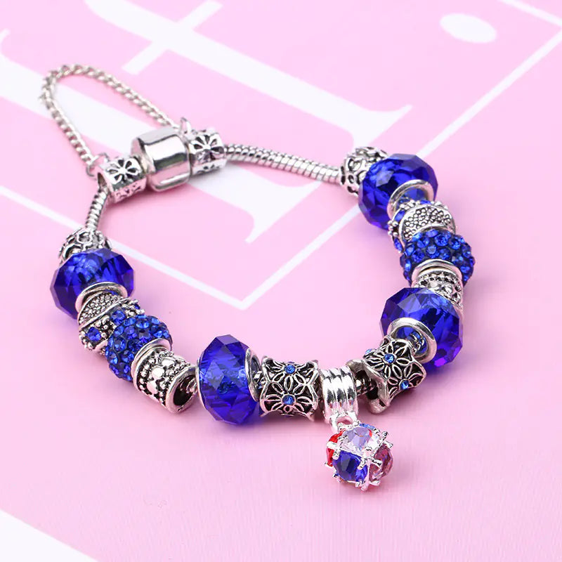 DIY Crystal Bead Bracelet - Heart Couple Snake Chain