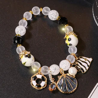 Glass Bead Bracelet with Heart Letter Lock