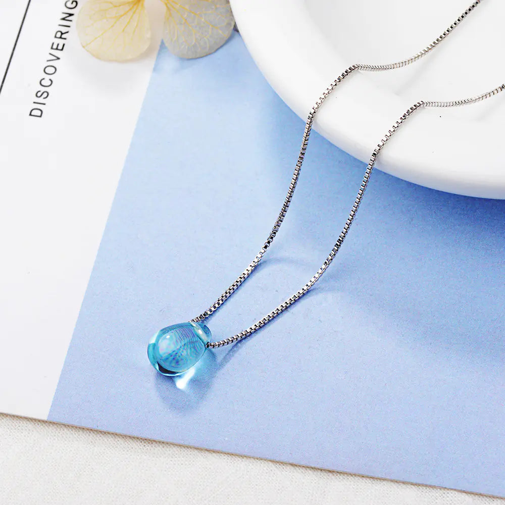 Blue Crystal Pendant Necklace for Women (Korean Style)