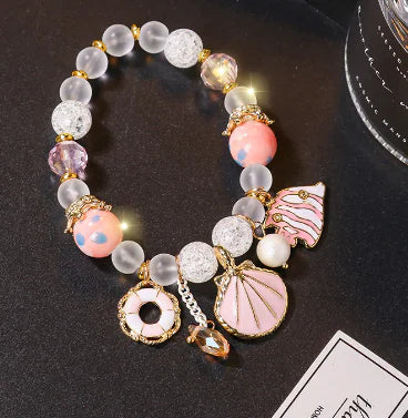 Glass Bead Bracelet with Heart Letter Lock